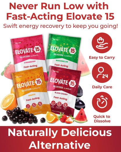Elovate 15 Fast Acting Glucose Packets - Quick Dissolving, Gluten-Free 15g of Powder Packets Energy Dips - Oral Dextrose Powder for Kids & Adults, Hypoglycemia (12 x Watermelon)