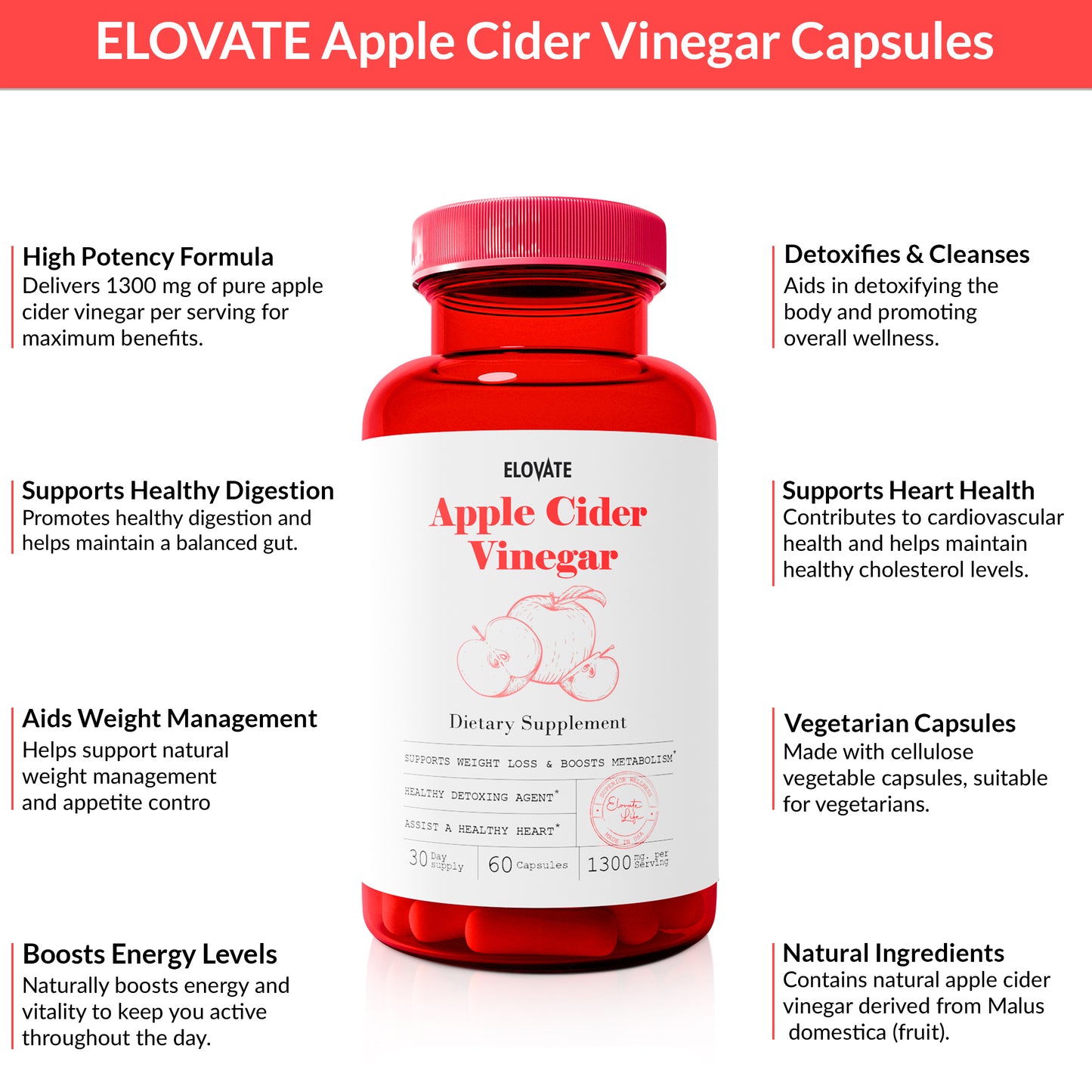 Elovate 15 Berberine HCI and Apple Cider Vinegar Capsules Bundle - Daily Wellness Support for Metabolism, Energy & Digestive Health - Natural Flavor, Easy to Swallow, Fast Acting for Blood Sugar & Detox - 60 Capsules Each, 30-Day Supply for Men & Women