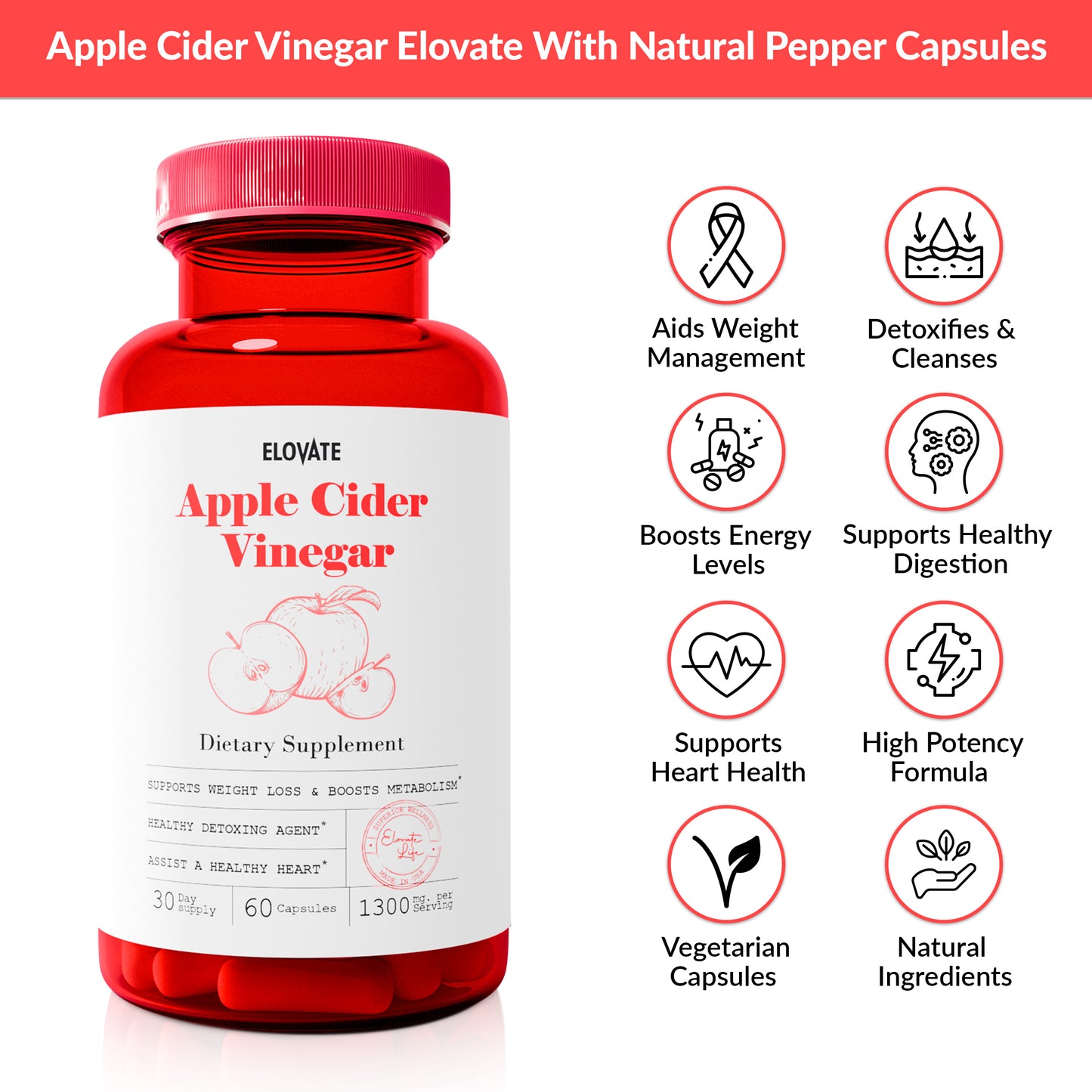 Elovate 15 Berberine HCI and Apple Cider Vinegar Capsules Bundle - Daily Wellness Support for Metabolism, Energy & Digestive Health - Natural Flavor, Easy to Swallow, Fast Acting for Blood Sugar & Detox - 60 Capsules Each, 30-Day Supply for Men & Women