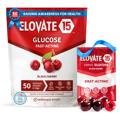 Elovate 15 Slimpaks Fast Acting Glucose Powder Packet Convenient Alternative to Gels & Tablets FSA/HSA Eligible Dextrose Powder Stick