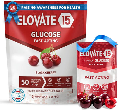 Elovate 15 Slimpaks Fast Acting Glucose Powder Packet Convenient Alternative to Gels & Tablets FSA/HSA Eligible Dextrose Powder Stick