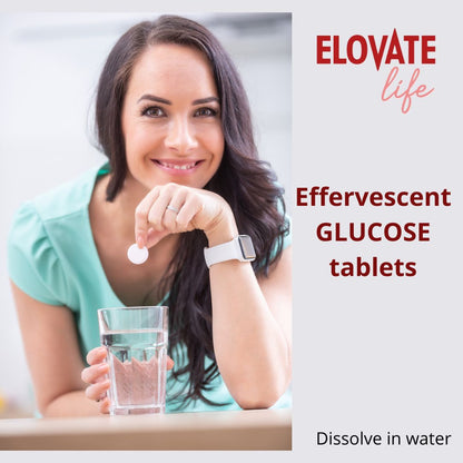 Elovate 15 Effervescent Glucose Tablets - Fast Acting Dextrose Hydration & Rehydration for Sports, Travel, & More - Quick Dissolving Energy Boost with Electrolytes, 10 Tablets Per Tube (Pack of 4 Peach) for Adults & Athletes