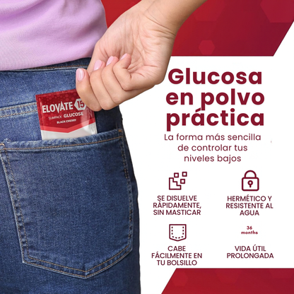 Elovate 15 Slimpaks – Polvo de glucosa de acción rápida, sabor natural a cereza negra, paquete de 10 sobres, portátil y práctico, alternativa a geles y tabletas, elegible para FSA/HSA