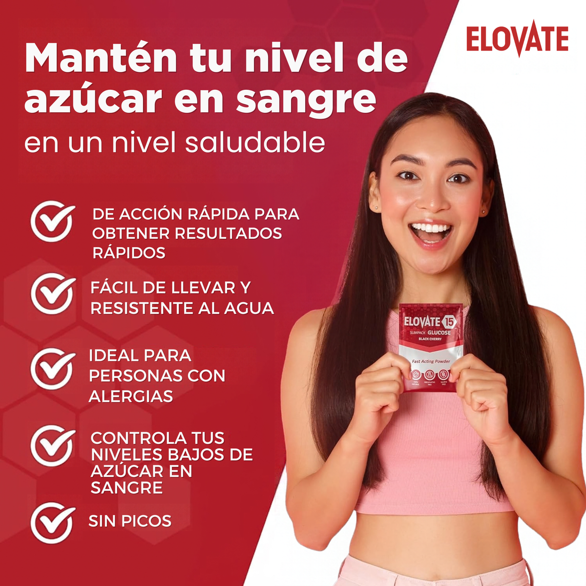 Elovate 15 Slimpaks – Polvo de glucosa de acción rápida, sabor natural a cereza negra, paquete de 10 sobres, portátil y práctico, alternativa a geles y tabletas, elegible para FSA/HSA