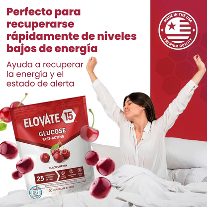 Elovate 15 Slimpaks – Polvo de glucosa de acción rápida, sabor natural a cereza negra, paquete de 10 sobres, portátil y práctico, alternativa a geles y tabletas, elegible para FSA/HSA