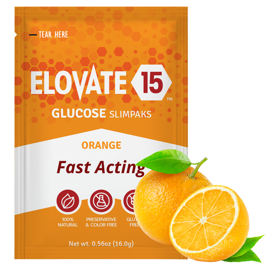 Elovate 15 Slimpaks Fast Acting Glucose Powder Packet for Quick Energy Boost, Portable and Convenient Alternative to Gels & Tablets, FSA/HSA Eligible Dextrose Powder Stick in Natural Orange Flavor, Case Pack (100 Count) for Low Blood Sugar Support