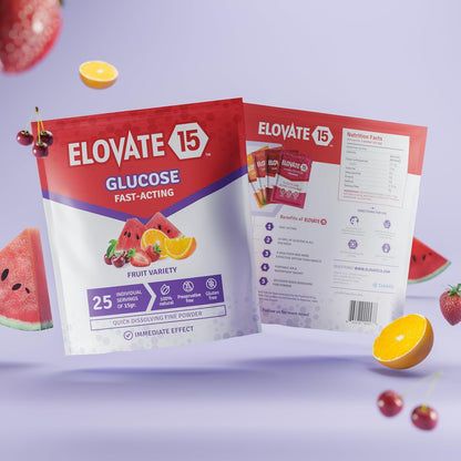 Elovate 15 Slimpaks Fast Acting Glucose Powder Packet Convenient Alternative to Gels & Tablets FSA/HSA Eligible Dextrose Powder Stick