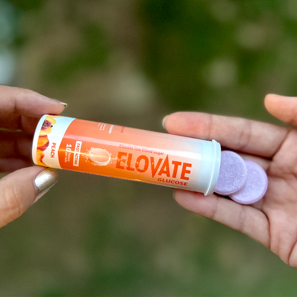 Elovate 15 Effervescent Glucose Tablets - Fast Acting Dextrose Hydration & Rehydration for Sports, Travel, & More - Quick Dissolving Energy Boost with Electrolytes, 10 Tablets Per Tube (Pack of 4 Peach) for Adults & Athletes