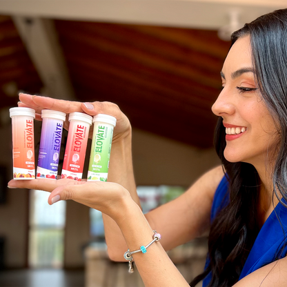 Elovate 15 Effervescent Glucose Tablets - Fast Acting Dextrose Hydration & Rehydration for Sports, Travel, & More - Quick Dissolving Energy Boost with Electrolytes, 10 Tablets Per Tube (Pack of 4 Peach) for Adults & Athletes