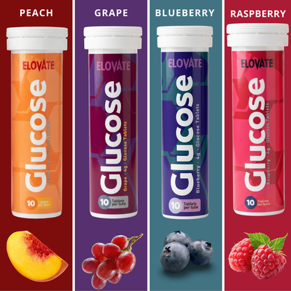 Fast Acting Glucose Tablets – 4g per Tablet, Blueberry, Grape, Peach & Raspberry – Gluten Free, Fat Free, 8 Tubes (80 Count)