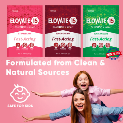 Elovate 15 Slimpaks – Fast-Acting Glucose Powder for Quick Energy & Low Blood Sugar Support (10 Pack)
