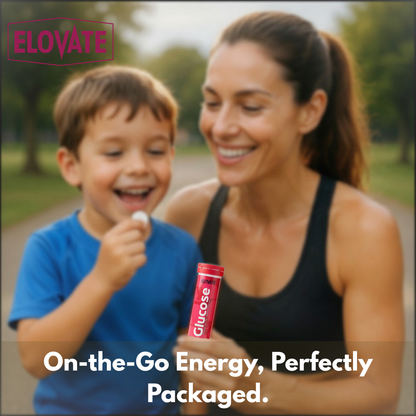 ELOVATE Glucose Tablets, Peach & Raspberry Variety – 15g Per Serving, Chewable, Gluten Free – 4 Tubes (40 Count)