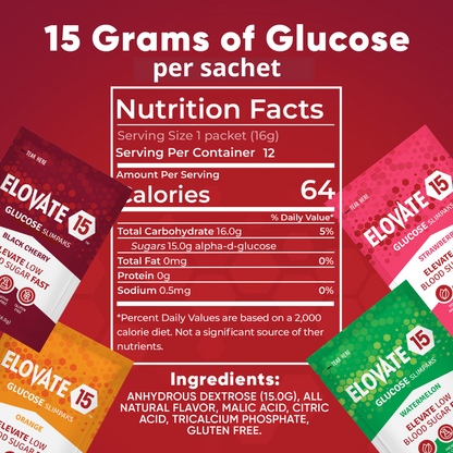 Elovate 15 Slimpaks Fast Acting Glucose Powder Packet for Quick Energy Boost, Portable and Convenient Alternative to Gels & Tablets, FSA/HSA Eligible Dextrose Powder Stick in Natural Orange Flavor, Case Pack (100 Count) for Low Blood Sugar Support
