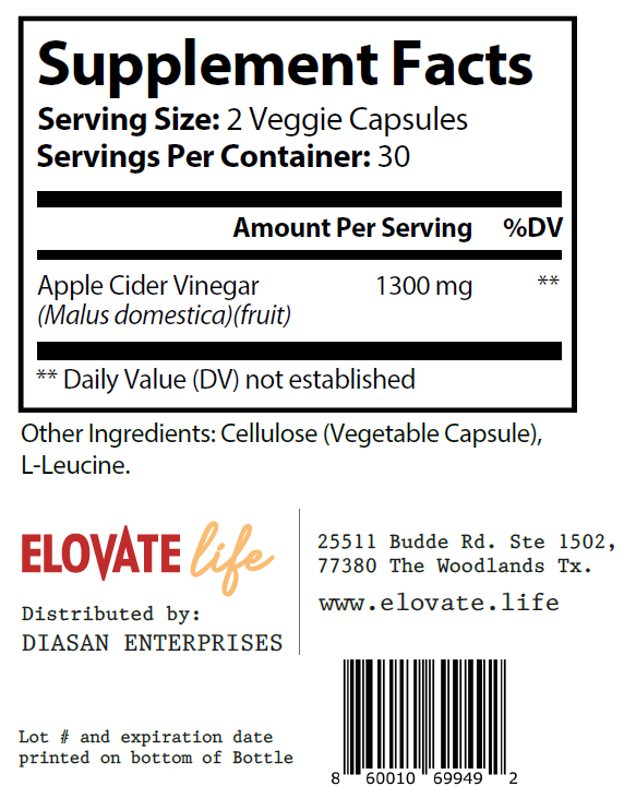 Elovate 15 Apple Cider Vinegar Capsules – 1300mg for Daily Wellness – Natural & Herbal Support – Easy-to-Swallow, 60 Capsules (30-Day Supply)