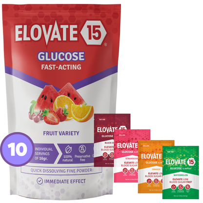 Elovate 15 Slimpaks – Fast-Acting Glucose Powder for Quick Energy & Low Blood Sugar Support (10 Pack)