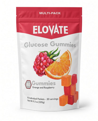 ELOVATE Fast-Acting Glucose Gummies, Raspberry & Orange, 10 Sachets, 80 Count