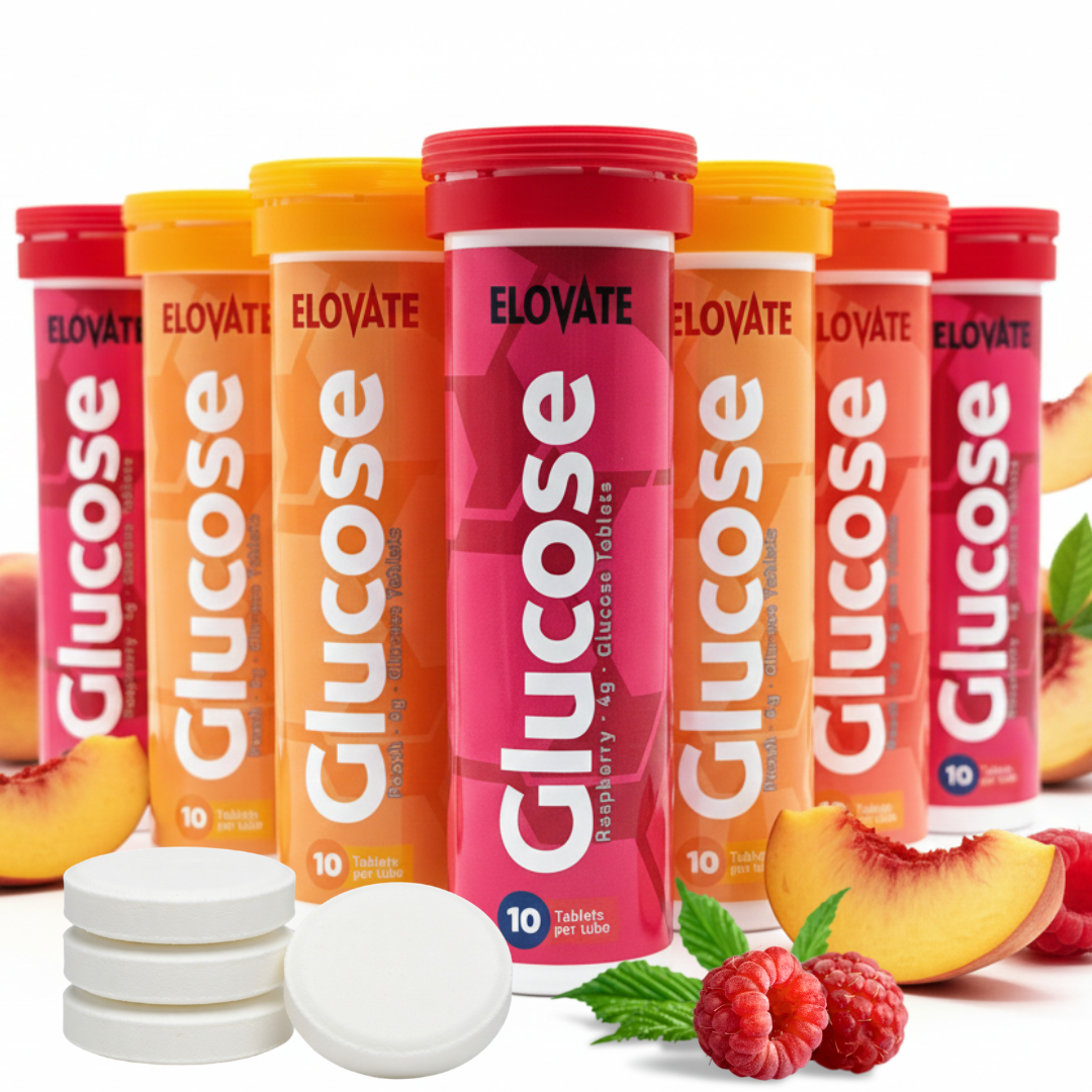 ELOVATE Glucose Tablets – 4g per Tablet, Peach & Raspberry – Gluten Free, Fat Free, 8 Tubes (80 Count)