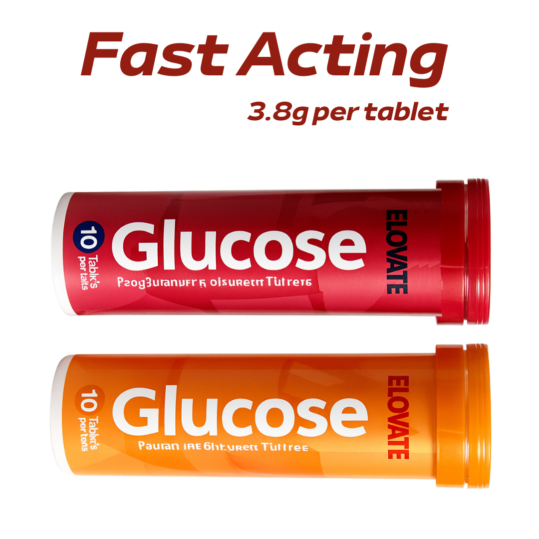 ELOVATE Glucose Tablets – 4g per Tablet, Peach & Raspberry – Gluten Free, Fat Free, 8 Tubes (80 Count)