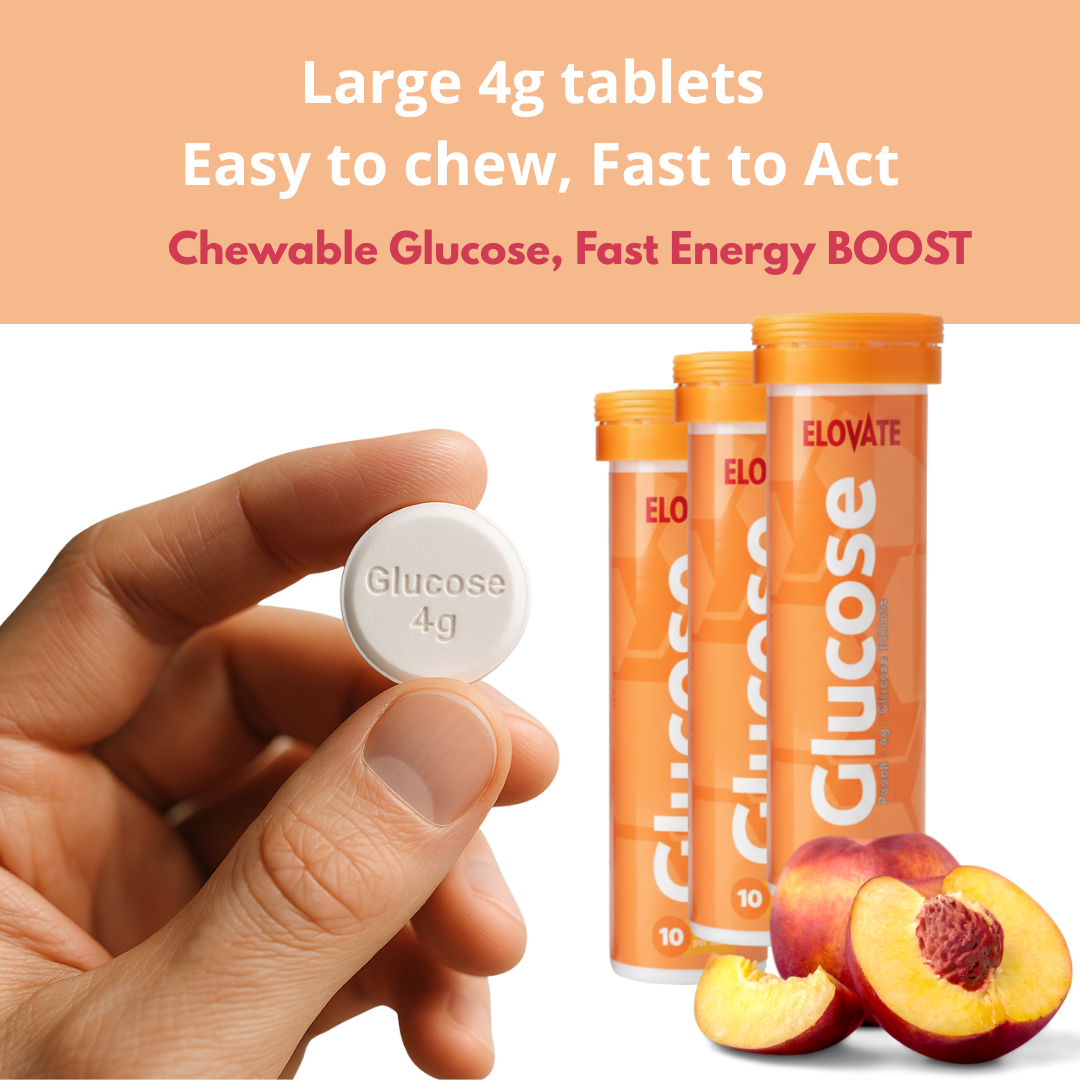 ELOVATE Glucose Tablets – 4g per Tablet, Peach & Raspberry – Gluten Free, Fat Free, 8 Tubes (80 Count)