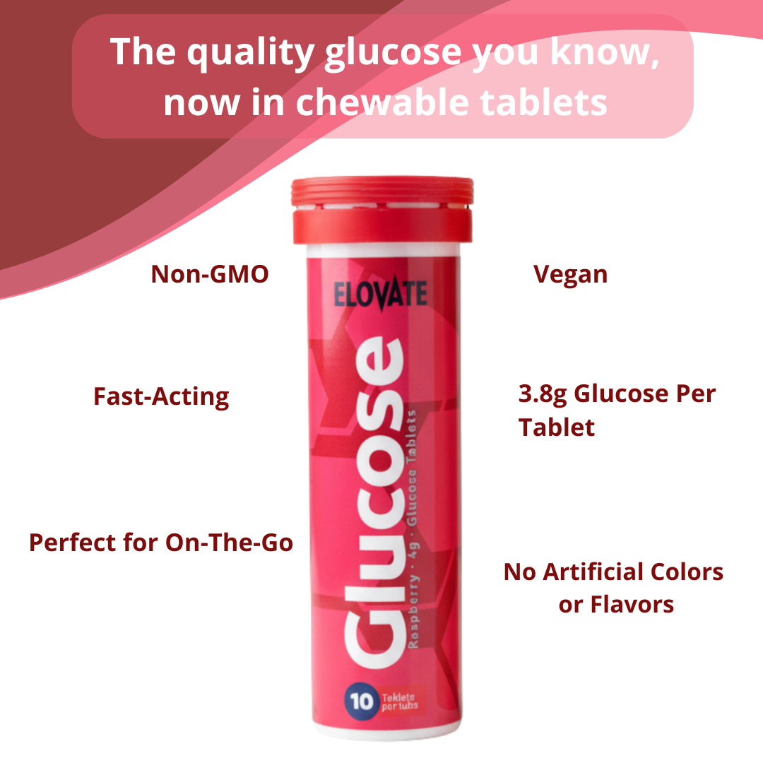 ELOVATE Glucose Tablets – 4g per Tablet, Peach & Raspberry – Gluten Free, Fat Free, 8 Tubes (80 Count)