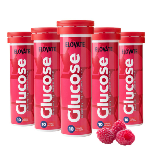 ELOVATE Fast-Acting Glucose Tablets, Raspberry Flavor – 4g Glucose Each, Gluten-Free, Fat-Free – 8 Tubes (80 Count) – Quick Energy Supplement