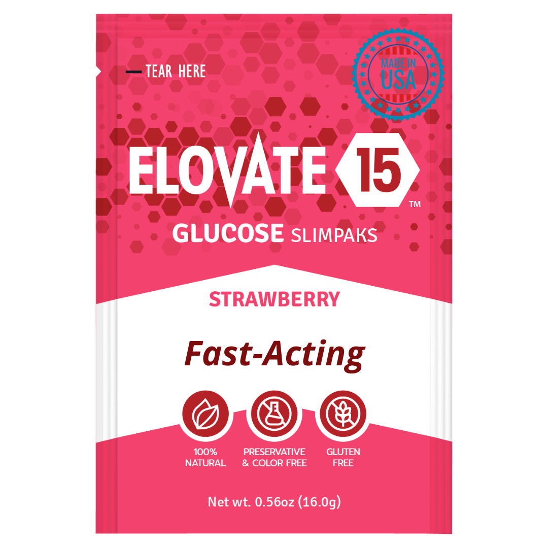 Elovate 15 Slimpaks Fast Acting Glucose Powder Packet Strawberry (30 pack) for Quick Energy Boost, Portable and Convenient Alternative to Gels & Tablets,  Dextrose Powder Stick, Easy-to-Carry for Low Blood Sugar Support