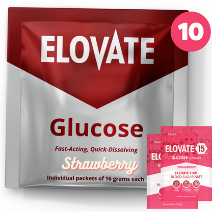 Elovate 15 Slimpaks Strawberry Flavor 10 Pack Fast Acting Glucose Powder Packet for Quick Energy Boost, Portable and Convenient Alternative to Gels & Tablets, Dextrose Powder Stick, Easy-to-Carry for Low Blood Sugar Support