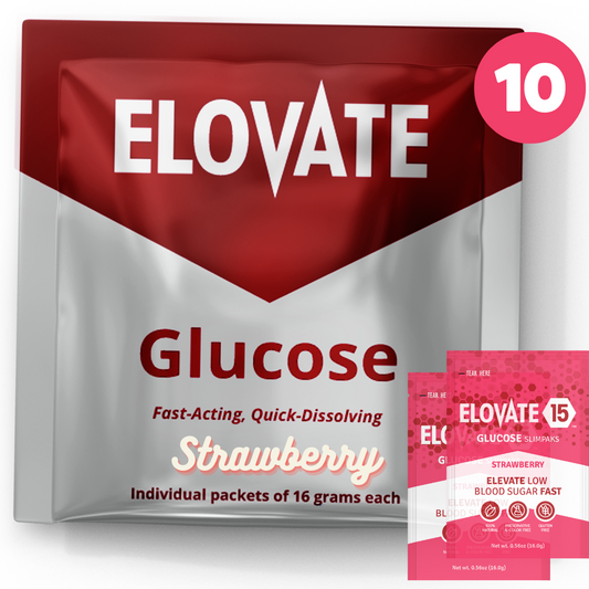 Elovate 15 Slimpaks Natural Strawberry Flavor 10 Pack Fast Acting Glucose Powder Packet for Quick Energy Boost, Portable and Convenient Alternative to Gels & Tablets, Dextrose Powder Stick, Easy-to-Carry for Low Blood Sugar Support