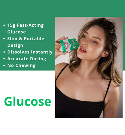 Elovate 15 Slimpaks Fast Acting Glucose Powder Packet for Quick Energy Boost (100 Count) for Low Blood Sugar Support
